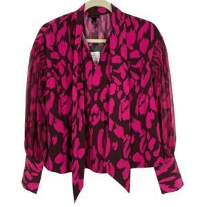 Who What Wear Painted Animal Tie Neck Blouse Small NWT